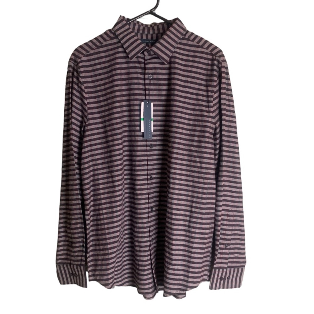 Perry Ellis, Royal Black Cherry, Men’s, NWT, Button Front Shirt, Size La…